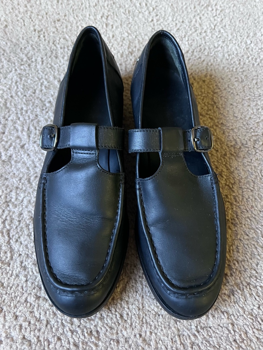 Everlane Black Leather T-Strap Mary Jane Loafers Flat Buckle Shoes Size 9 - Picture 3 of 10